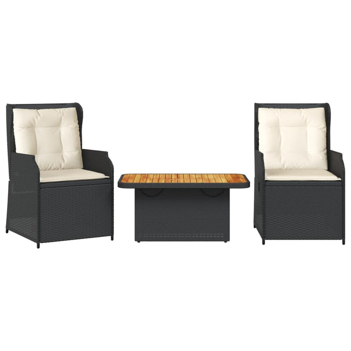 Set mobilier de grădină cu perne, 3 piese, negru, poliratan WALTI