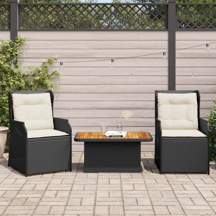Set mobilier de grădină cu perne, 3 piese, negru, poliratan WALTI