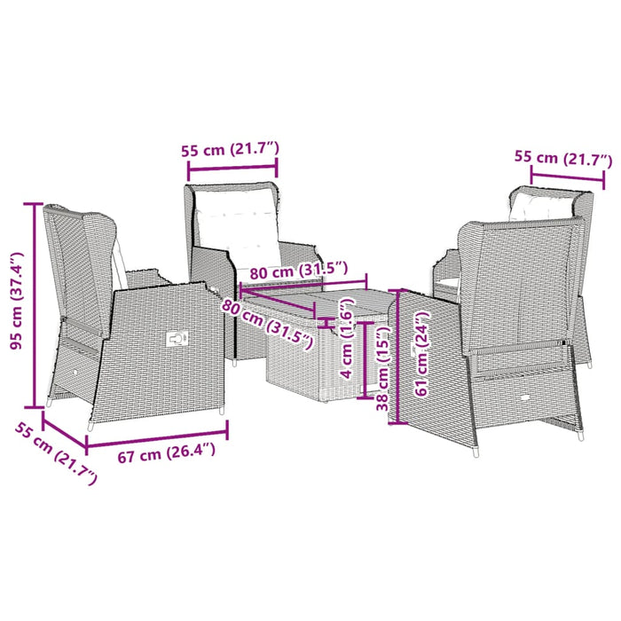 Set mobilier de grădină cu perne, 5 piese, gri, poliratan WALTI