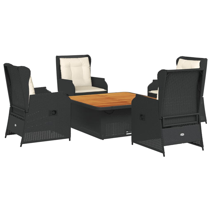 Set șezlonguri de grădină, 5 piese, cu perne, negru, poliratan WALTI