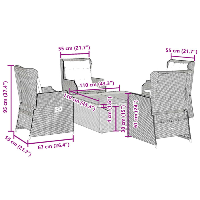 Set mobilier de grădină cu perne, 5 piese, gri, poliratan WALTI