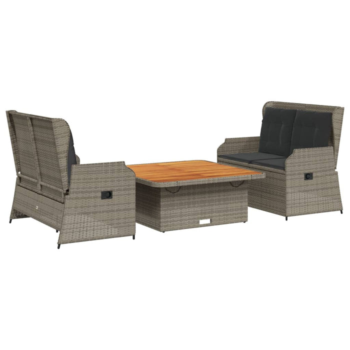 Set mobilier de grădină cu perne, 3 piese, gri, poliratan WALTI