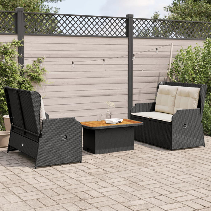 Set mobilier de grădină cu perne, 3 piese, negru, poliratan - WALTI WALTI