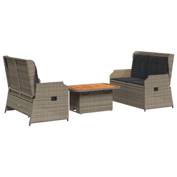 Set mobilier de grădină cu perne, 3 piese, gri, poliratan WALTI
