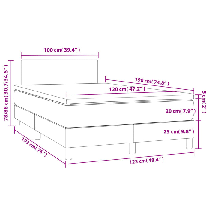Pat box spring cu saltea, gri închis, 120x190 cm, textil WALTI