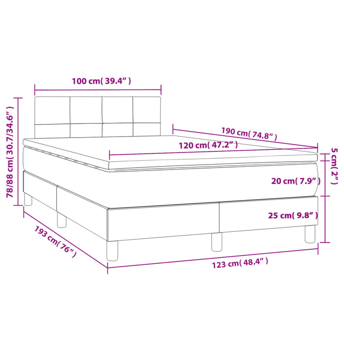 Pat box spring cu saltea, gri deschis, 120x190 cm, textil - WALTI WALTI