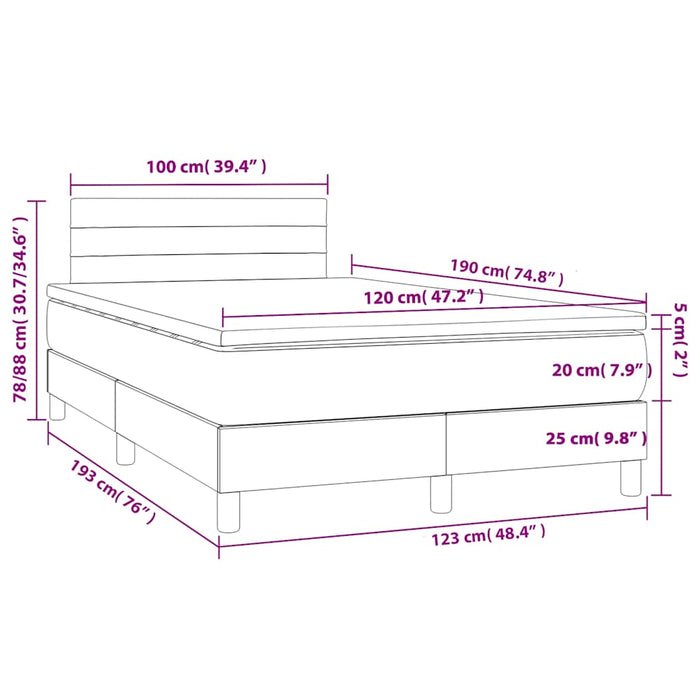 Pat box spring cu saltea, gri deschis, 120x190 cm, textil - WALTI WALTI