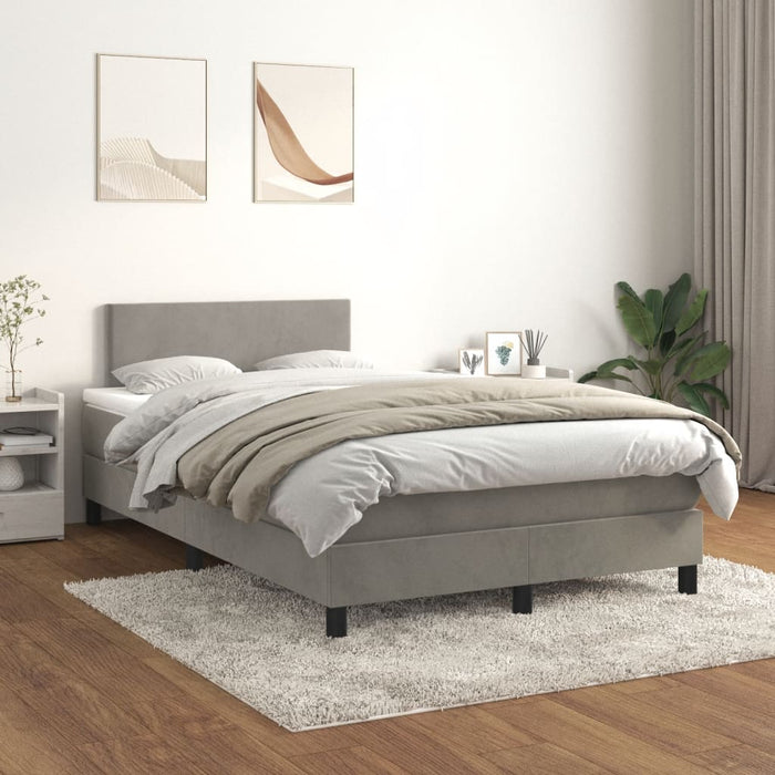 Pat box spring cu saltea, gri deschis, 120x190 cm, catifea - WALTI WALTI