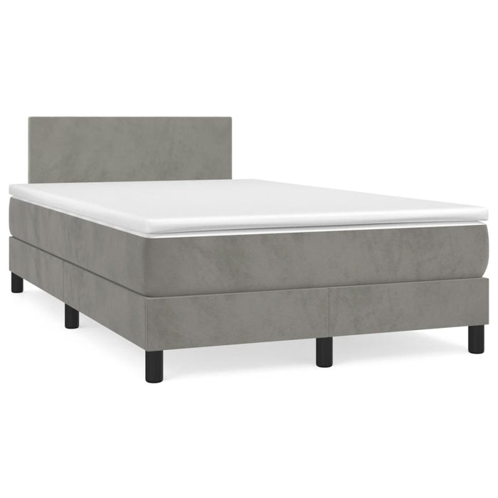 Pat box spring cu saltea, gri deschis, 120x190 cm, catifea - WALTI WALTI
