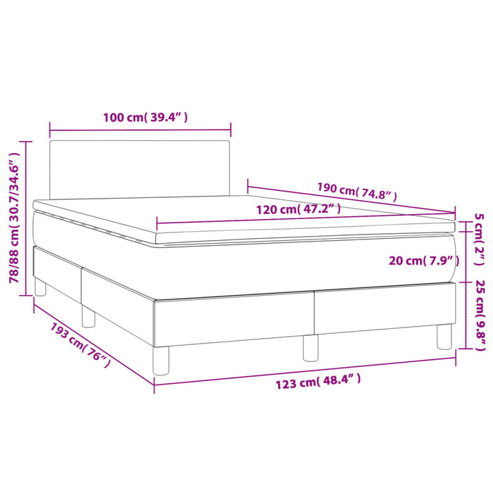 Pat box spring cu saltea, gri închis, 120x190 cm, catifea - WALTI WALTI
