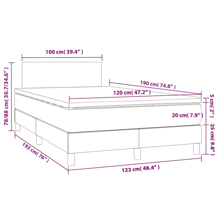 Pat box spring cu saltea, albastru închis, 120x190 cm, catifea - WALTI WALTI