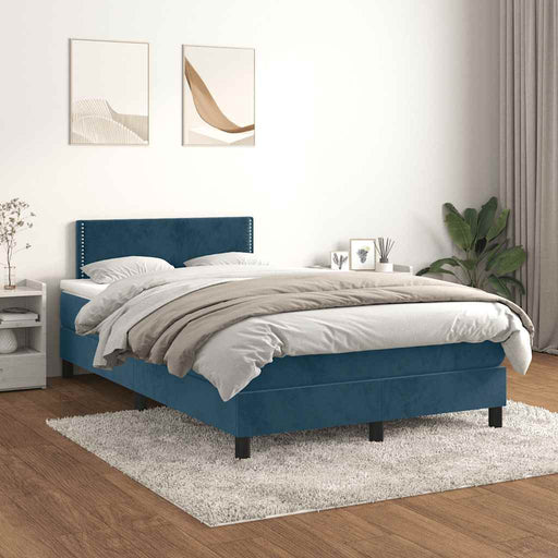 Pat box spring cu saltea, albastru închis, 120x190 cm, catifea - WALTI WALTI
