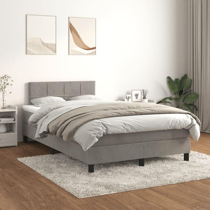 Pat box spring cu saltea, gri deschis, 120x190 cm, catifea - WALTI WALTI