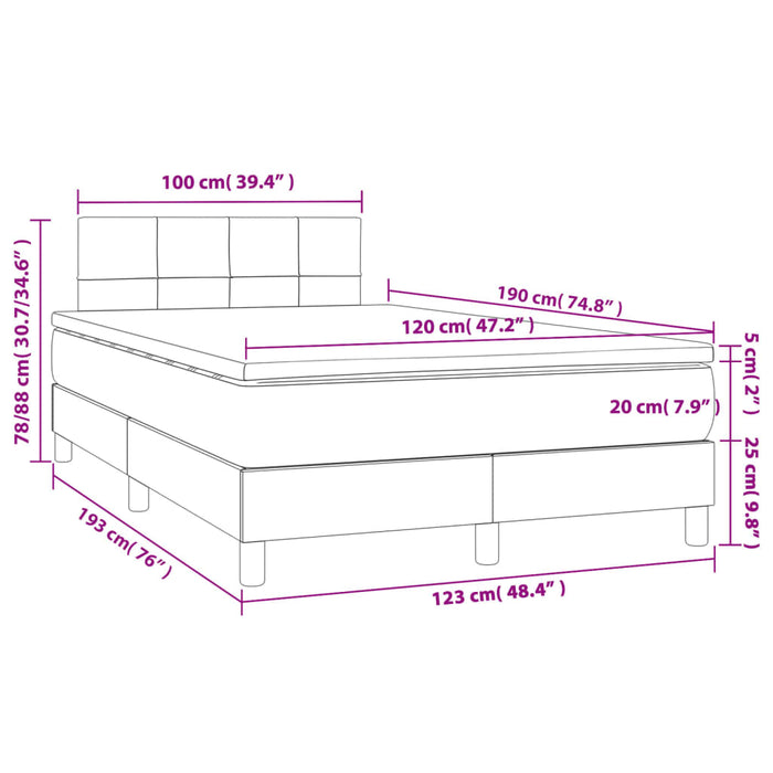 Pat box spring cu saltea, negru, 120x190 cm, catifea WALTI
