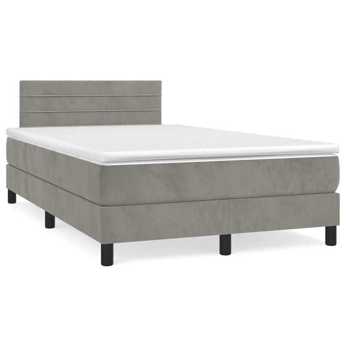 Pat box spring cu saltea, gri deschis, 120x190 cm, catifea - WALTI WALTI