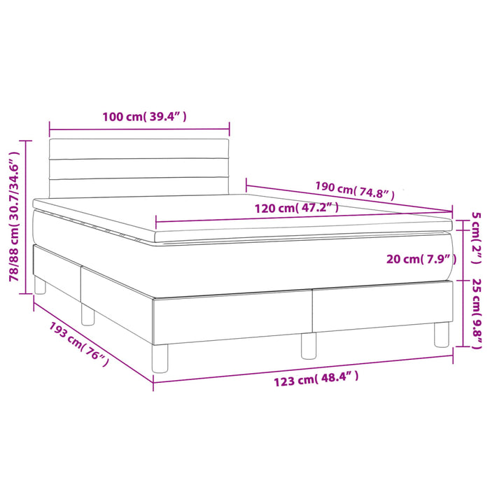 Pat box spring cu saltea, gri închis, 120x190 cm, catifea - WALTI WALTI