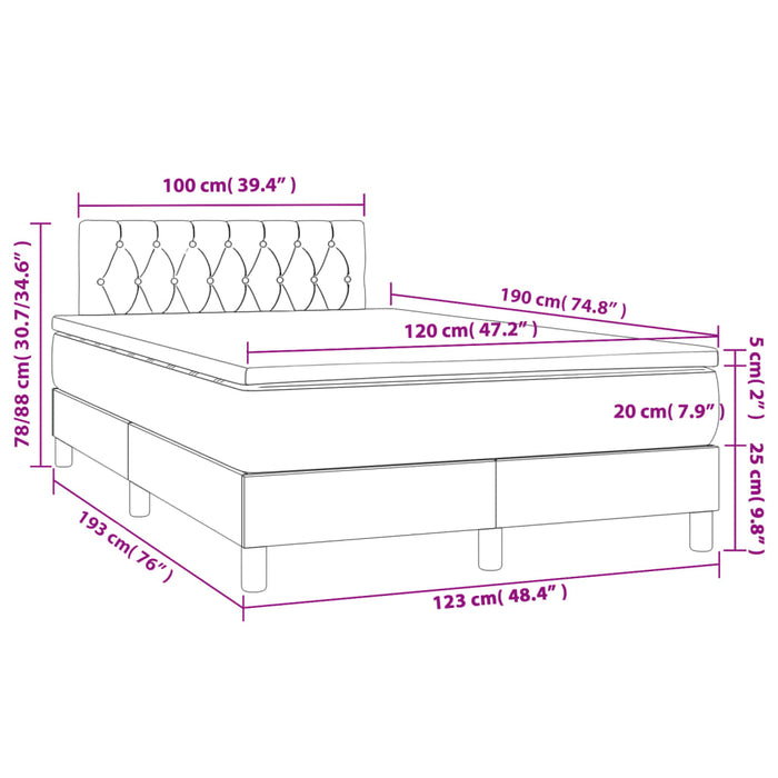 Pat box spring cu saltea, gri închis, 120x190 cm, catifea - WALTI WALTI