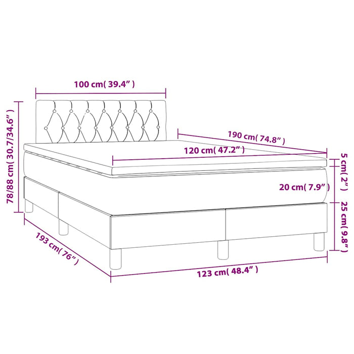 Pat box spring cu saltea, albastru închis, 120x190 cm, catifea - WALTI WALTI