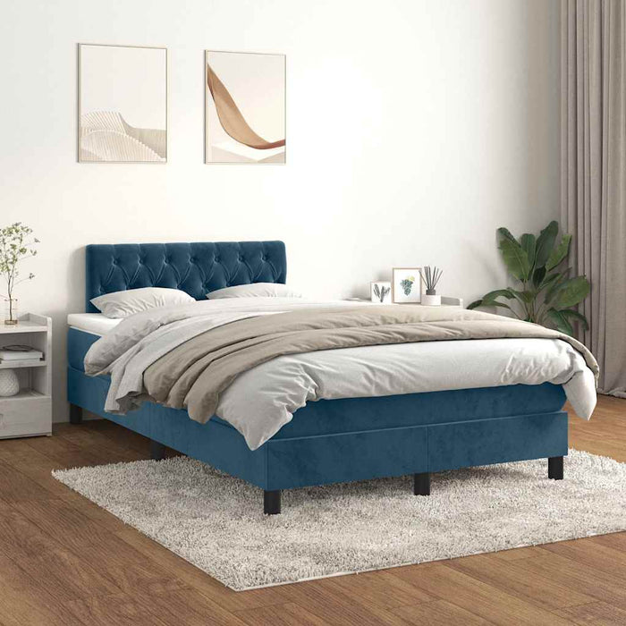 Pat box spring cu saltea, albastru închis, 120x190 cm, catifea - WALTI WALTI