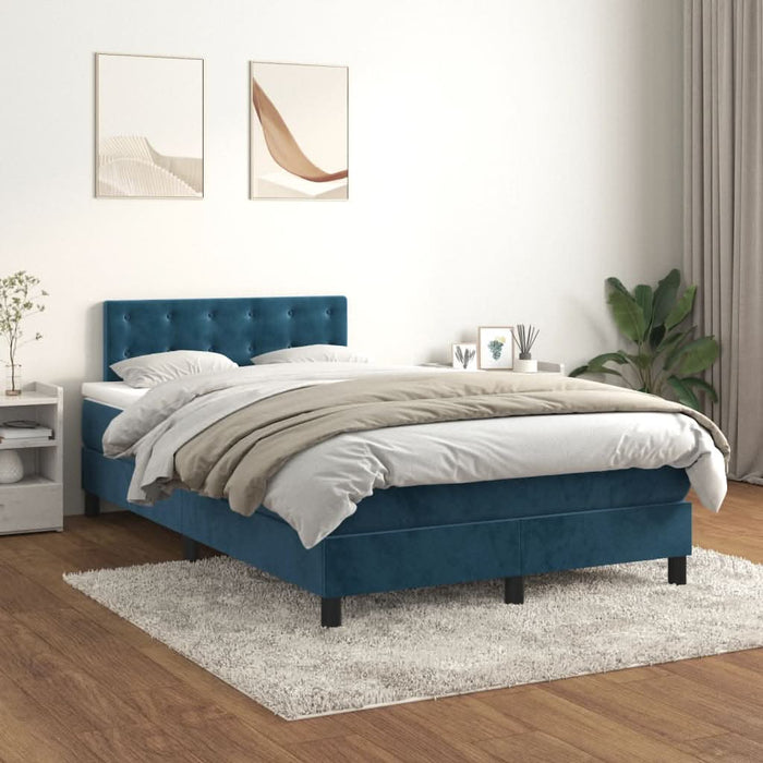 Pat box spring cu saltea, albastru închis, 120x190 cm, catifea - WALTI WALTI