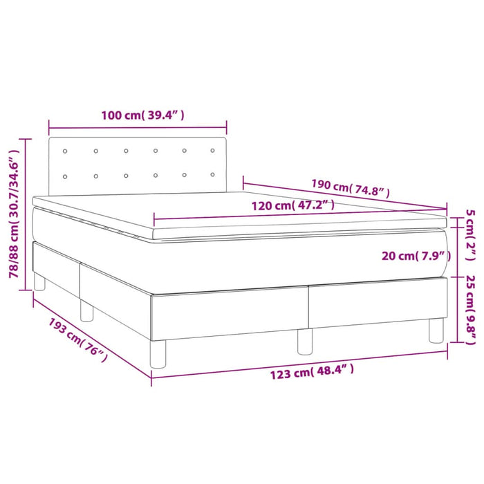 Pat box spring cu saltea, albastru închis, 120x190 cm, catifea - WALTI WALTI