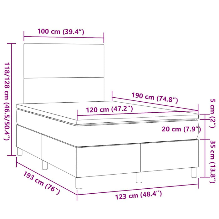 Pat box spring cu saltea, albastru, 120x190 cm, material textil - WALTI WALTI