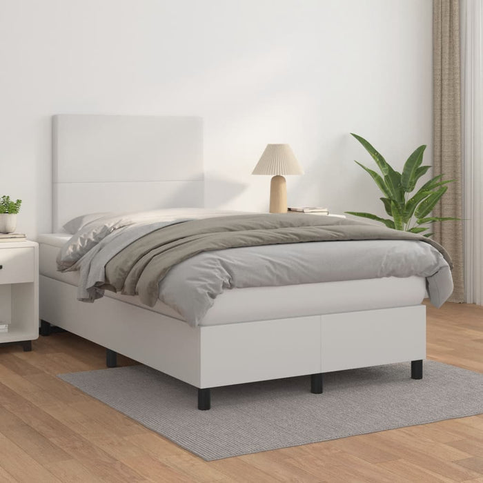 Pat box spring cu saltea, alb, 120x190 cm, piele ecologică - WALTI WALTI