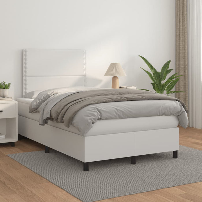 Pat box spring cu saltea, alb, 120x190 cm, piele ecologică - WALTI WALTI