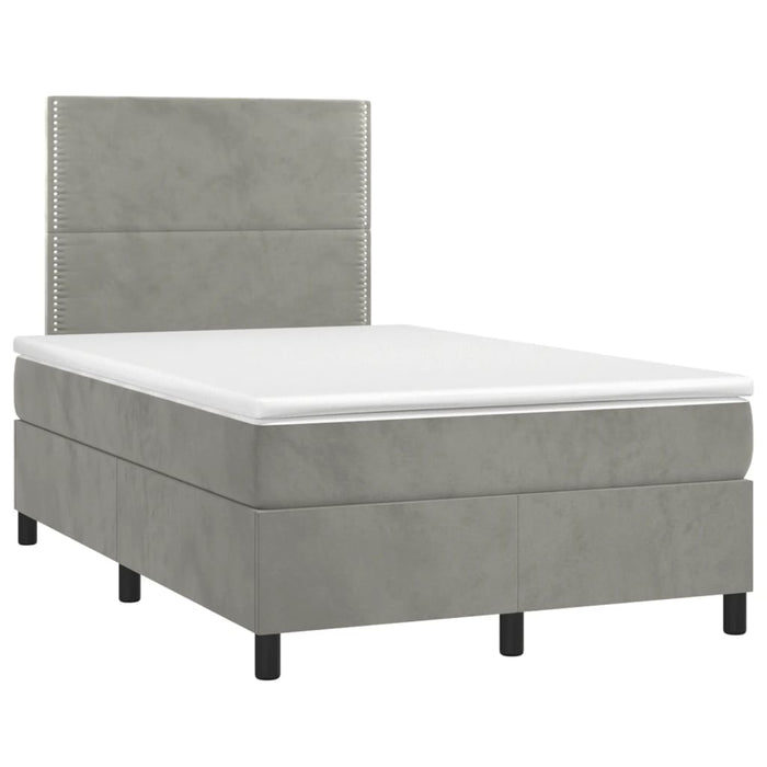 Pat box spring cu saltea, gri deschis, 120x190 cm, catifea - WALTI WALTI