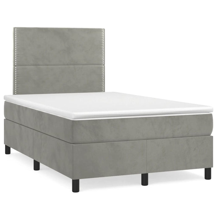 Pat box spring cu saltea, gri deschis, 120x190 cm, catifea - WALTI WALTI
