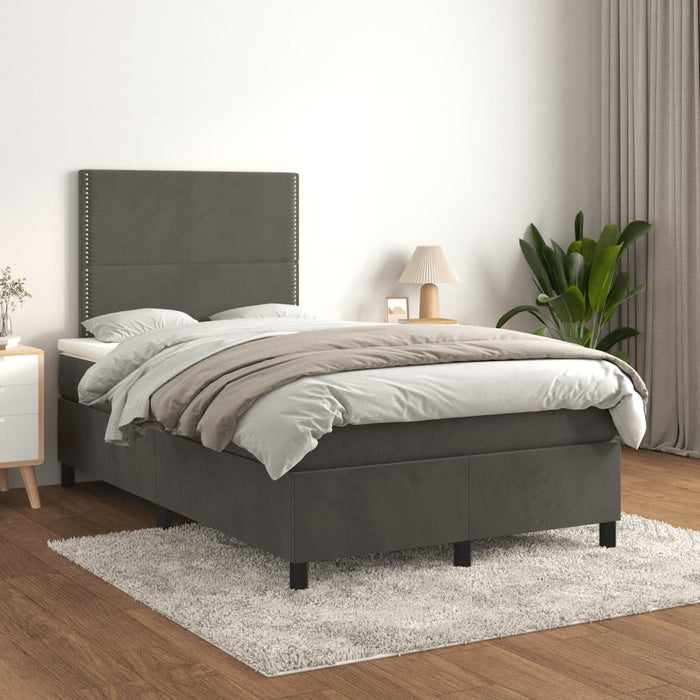 Pat box spring cu saltea, gri închis, 120x190 cm, catifea - WALTI WALTI
