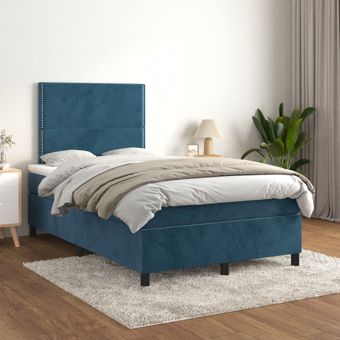 Pat box spring cu saltea, albastru închis, 120x190 cm, catifea - WALTI WALTI