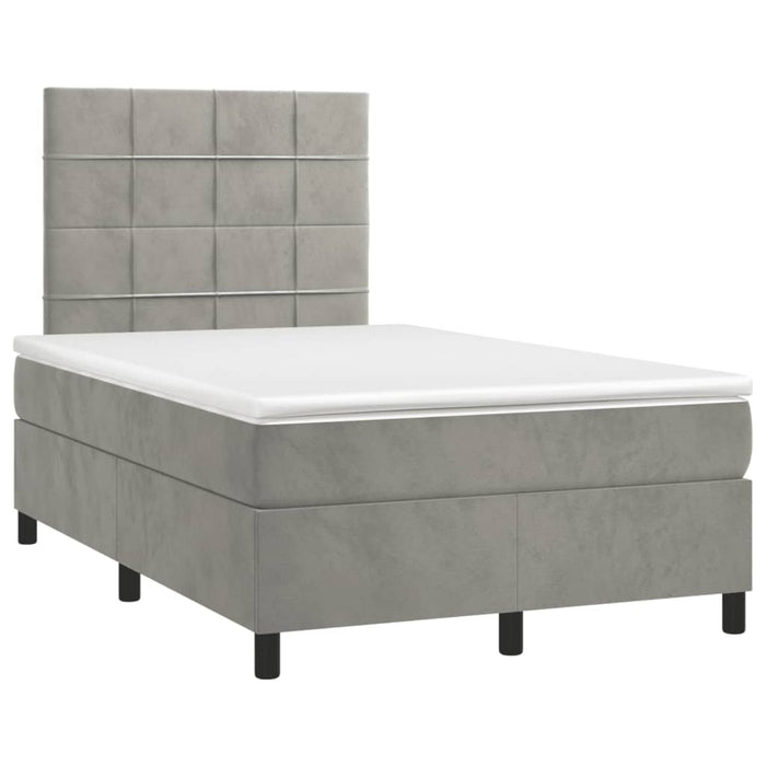 Pat box spring cu saltea, gri deschis, 120x190 cm, catifea - WALTI WALTI