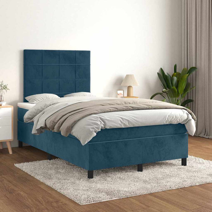 Pat box spring cu saltea, albastru închis, 120x190 cm, catifea - WALTI WALTI
