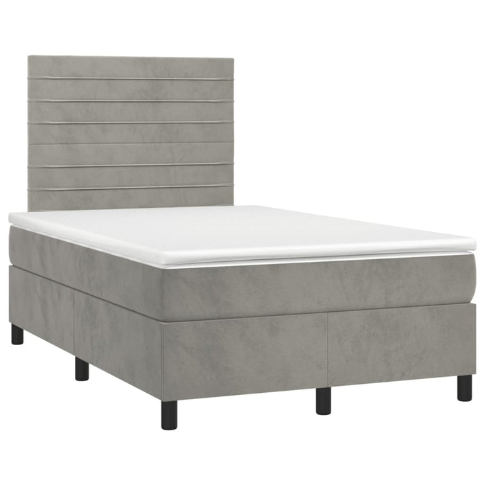 Pat box spring cu saltea, gri deschis, 120x190 cm, catifea - WALTI WALTI