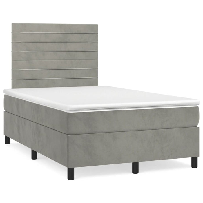 Pat box spring cu saltea, gri deschis, 120x190 cm, catifea - WALTI WALTI
