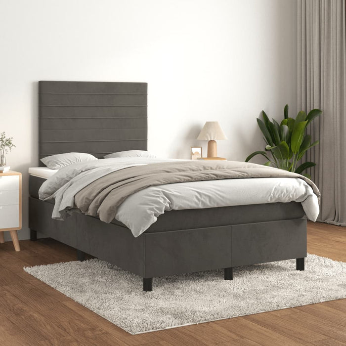Pat box spring cu saltea, gri închis, 120x190 cm, catifea - WALTI WALTI