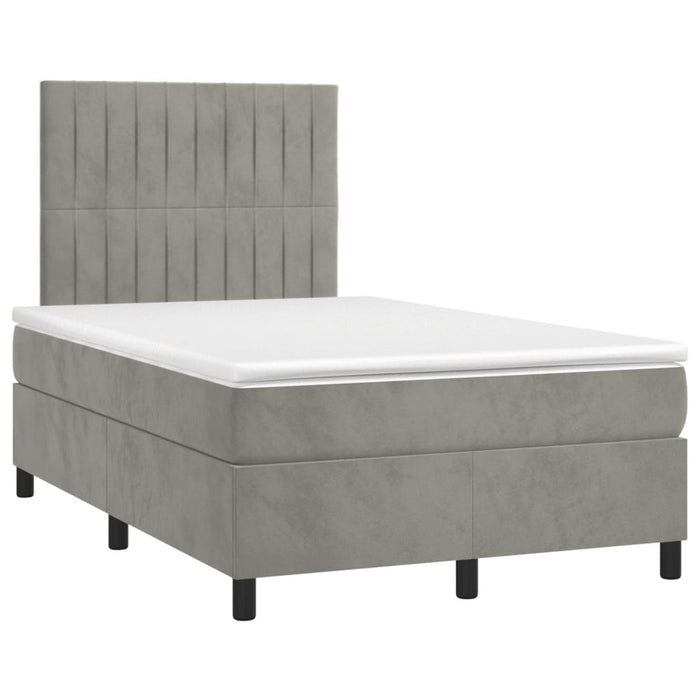 Pat box spring cu saltea, gri deschis, 120x190 cm, catifea - WALTI WALTI