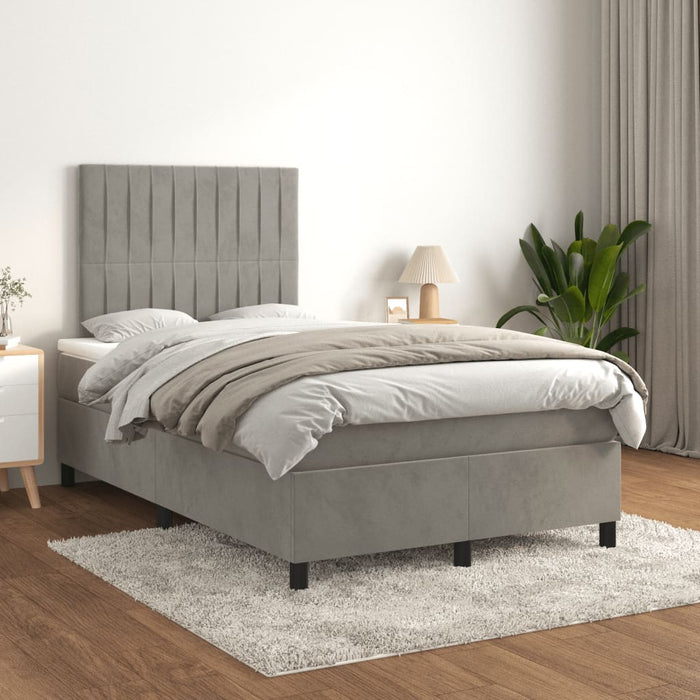Pat box spring cu saltea, gri deschis, 120x190 cm, catifea - WALTI WALTI