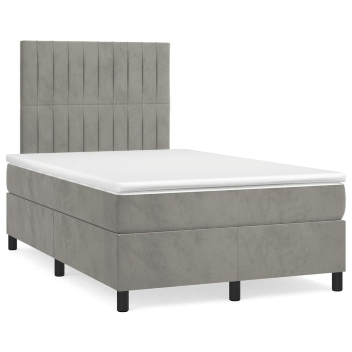 Pat box spring cu saltea, gri deschis, 120x190 cm, catifea - WALTI WALTI