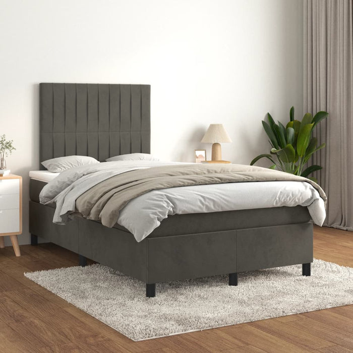 Pat box spring cu saltea, gri închis, 120x190 cm, catifea - WALTI WALTI