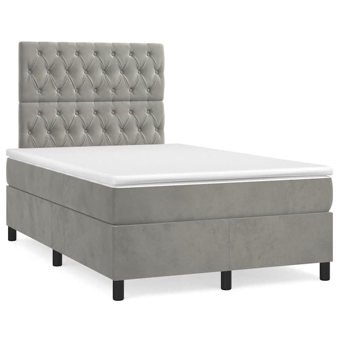 Pat box spring cu saltea, gri deschis, 120x190 cm, catifea - WALTI WALTI