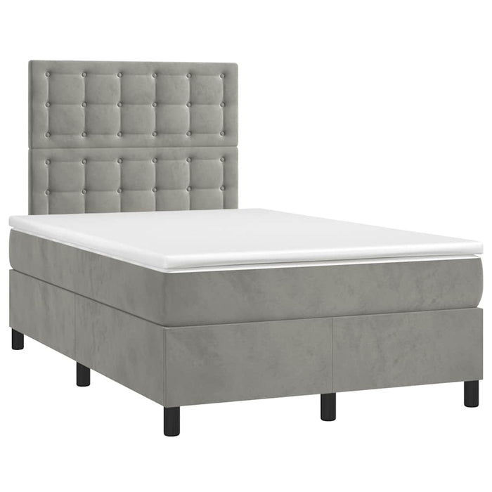 Pat box spring cu saltea, gri deschis, 120x190 cm, catifea - WALTI WALTI
