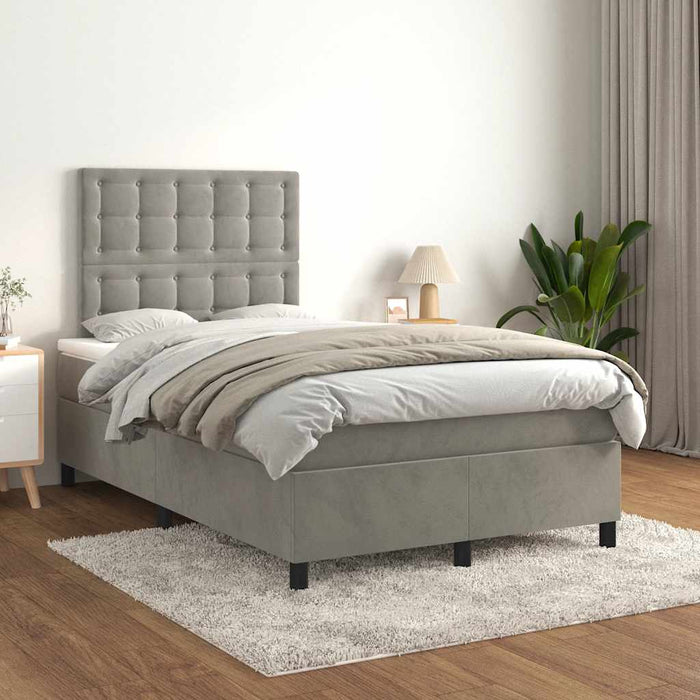 Pat box spring cu saltea, gri deschis, 120x190 cm, catifea - WALTI WALTI