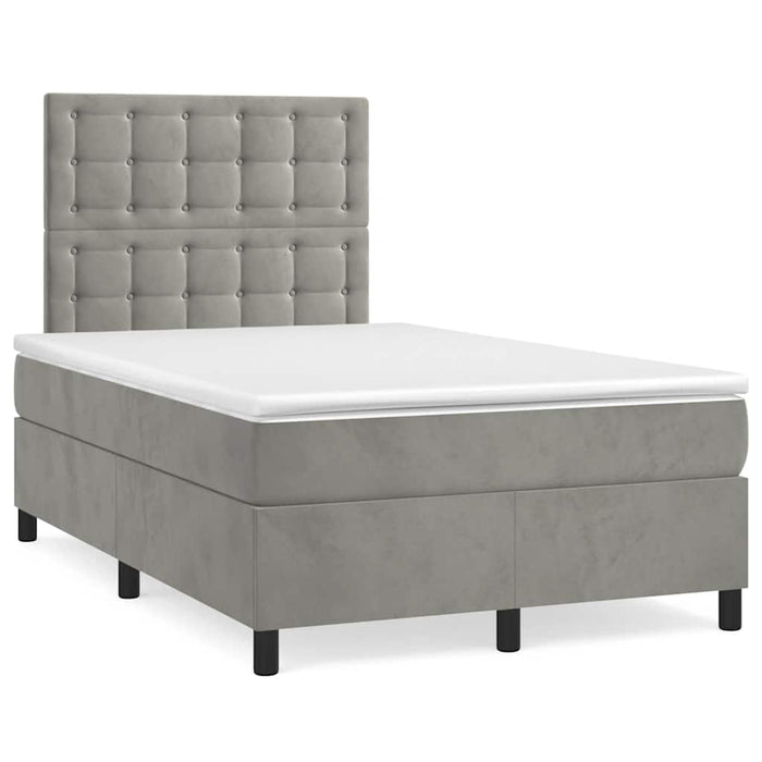 Pat box spring cu saltea, gri deschis, 120x190 cm, catifea - WALTI WALTI