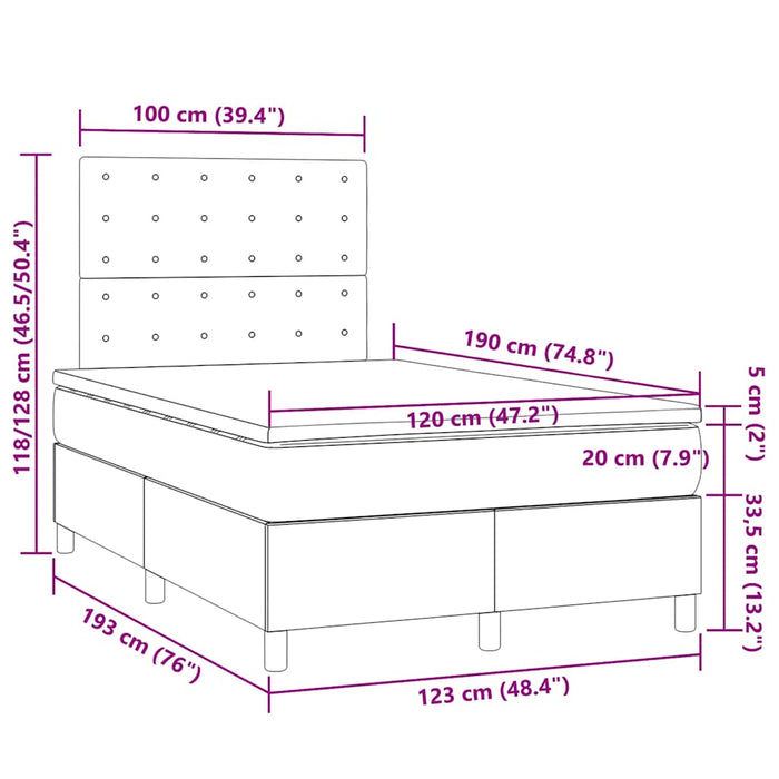 Pat box spring cu saltea, gri închis, 120x190 cm, catifea - WALTI WALTI