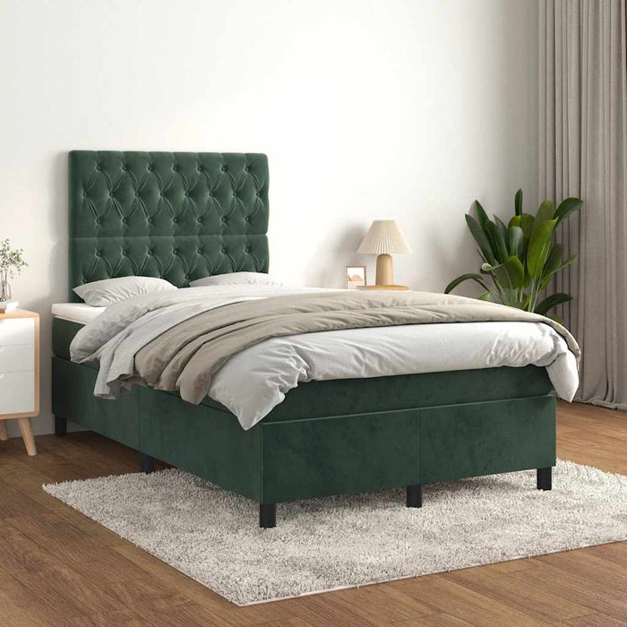Pat box spring cu saltea, verde închis, 120x190 cm, catifea - WALTI WALTI