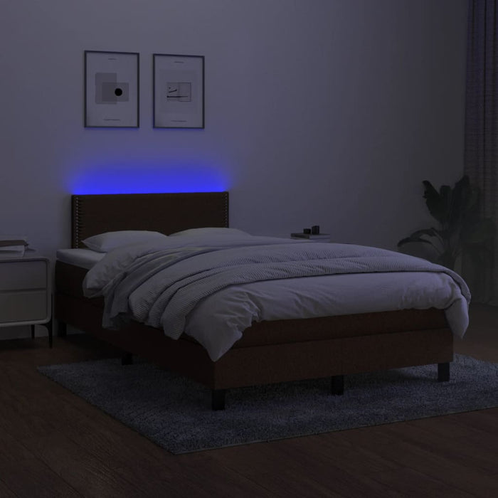 Pat cu arcuri, saltea și LED, maro închis, 120x190 cm, textil - WALTI WALTI