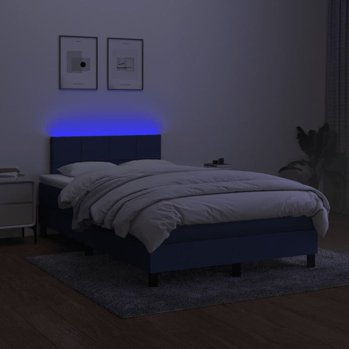 Pat cu arcuri, saltea și LED, albastru, 120x190 cm, textil - WALTI WALTI