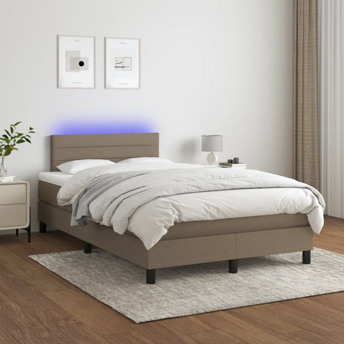 Pat cu arcuri, saltea și LED, gri taupe, 120x190 cm, textil WALTI